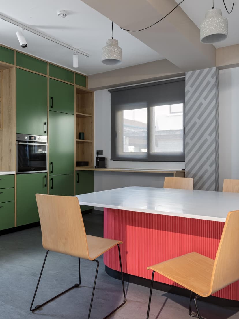 The kitchen and its communal table